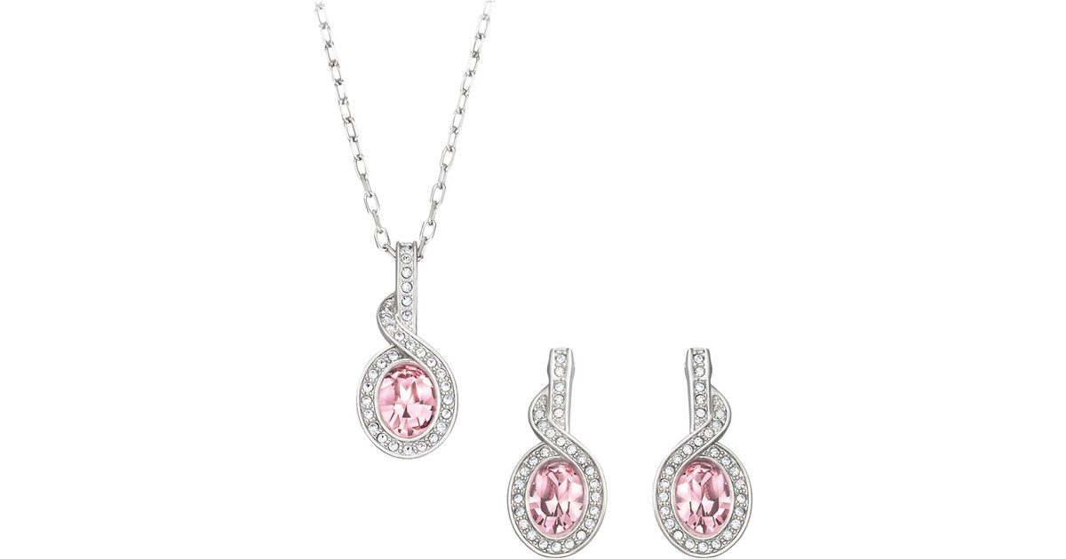 Lyst Swarovski Tyra Silver Tone Rose Crystal Necklace And Earrings Lyst Swarovski Tyra Silver Tone Rose Crystal Necklace And Earrings Set In Pink