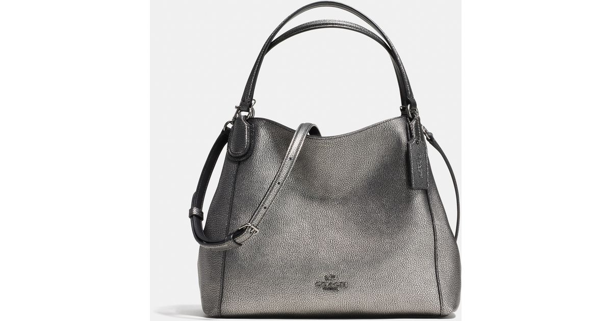 Lyst Coach E Shoulder Bag 28 Metallic Pebble Leather In Black