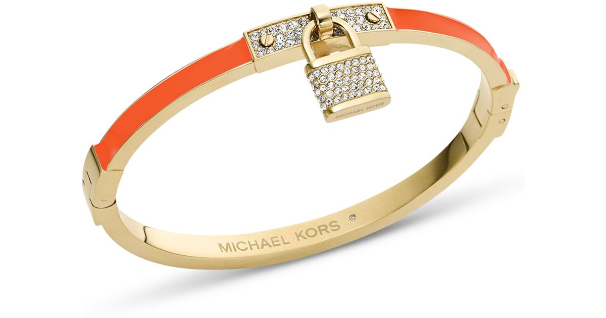 Lyst Michael Kors Goldtone Tangerine Pave Padlock Bangle Bracelet Lyst Michael Kors Goldtone Tangerine Pave Padlock Bangle Bracelet In Orange