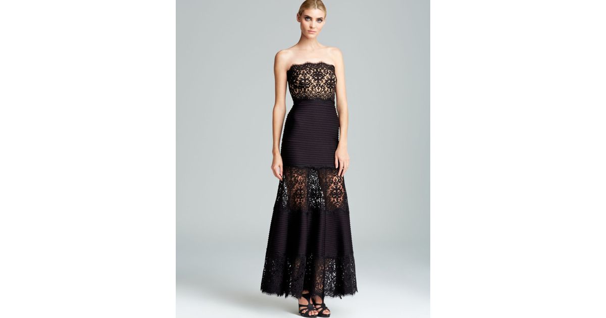Lyst Tadashi Shoji Lace Bodice Ribbed Illusion Hem Gown Strapless Lyst Tadashi Shoji Lace Bodice Ribbed Illusion Hem Gown Strapless In Black