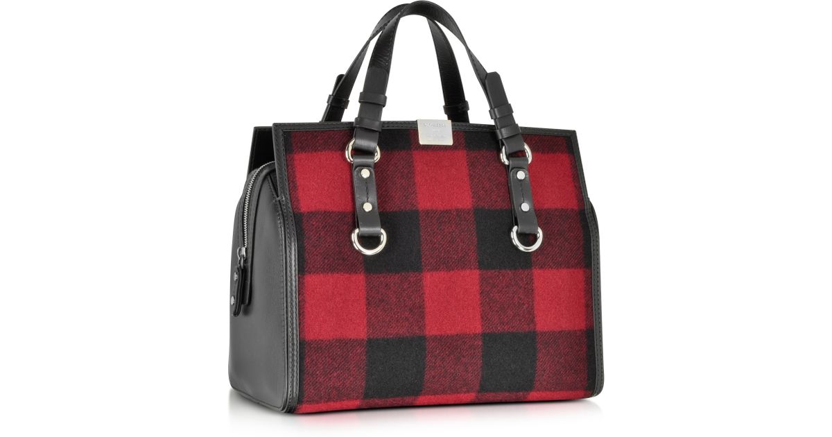 red and black plaid purse