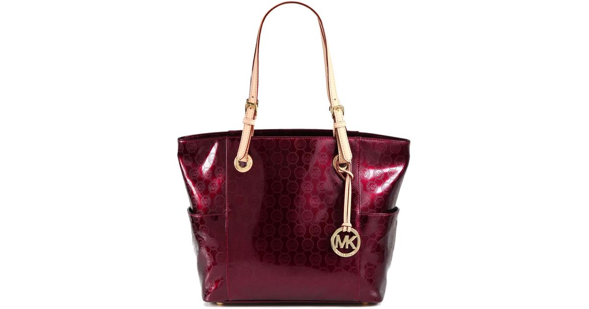 Michael michael kors Signature Patent Leather Tote in Red | Lyst
