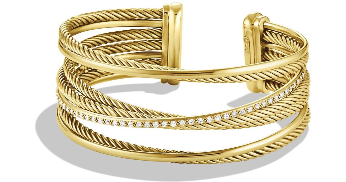 David Yurman Crossover Four Row Cuff Bracelet With Diamonds In 18k Gold   David Yurman Yellow Crossover Four Row Cuff With Diamonds In Gold Product 1 19618458 0 293189900 Normal 