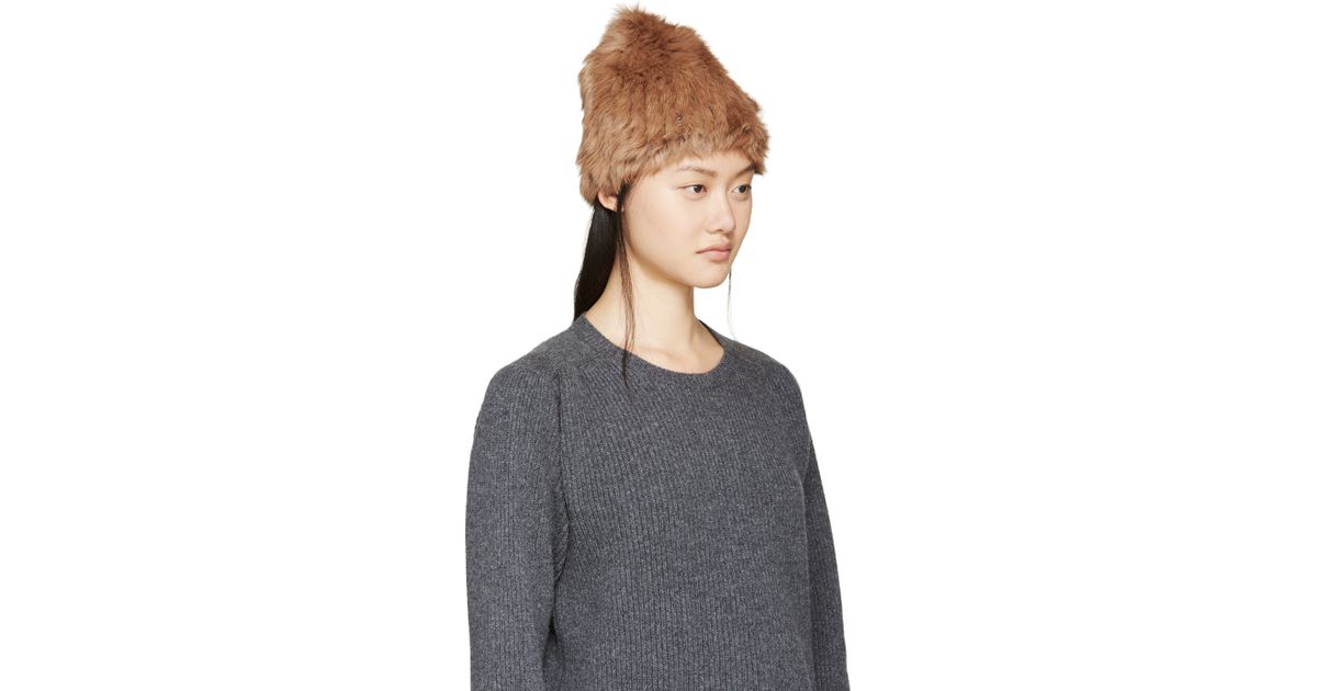 beanie pom pom leopard Toque Rabbit Knit  Fur by Meteo salomon Lyst  yves Brown in Brown