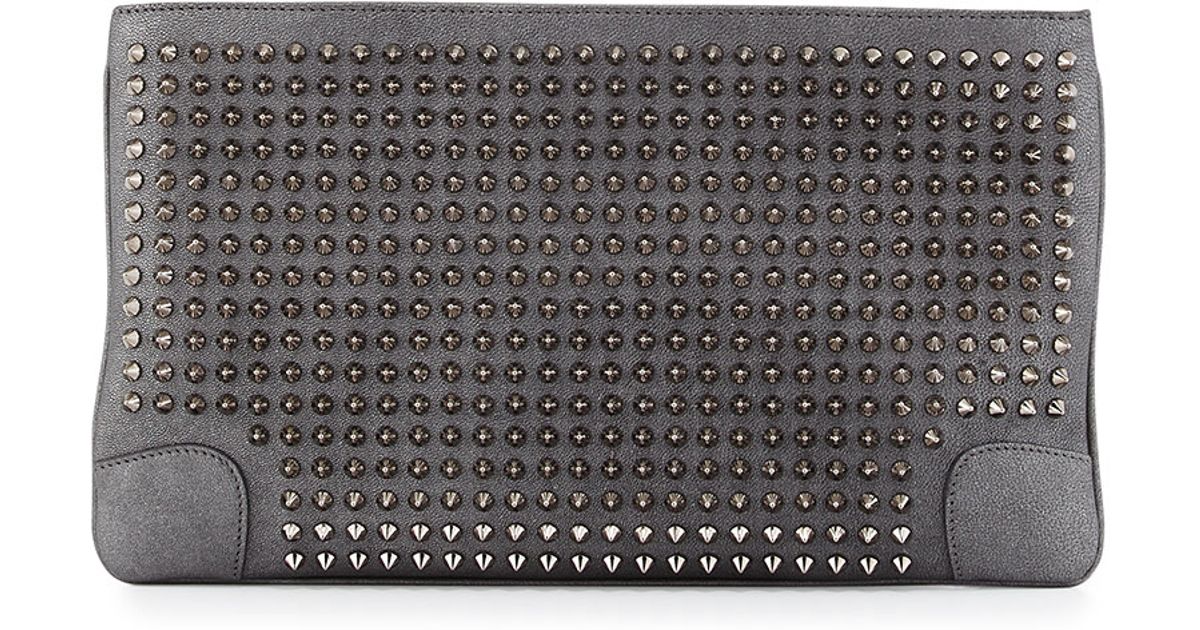 Christian louboutin Loubiposh Spikes Metallic Clutch Bag in Silver ...  
