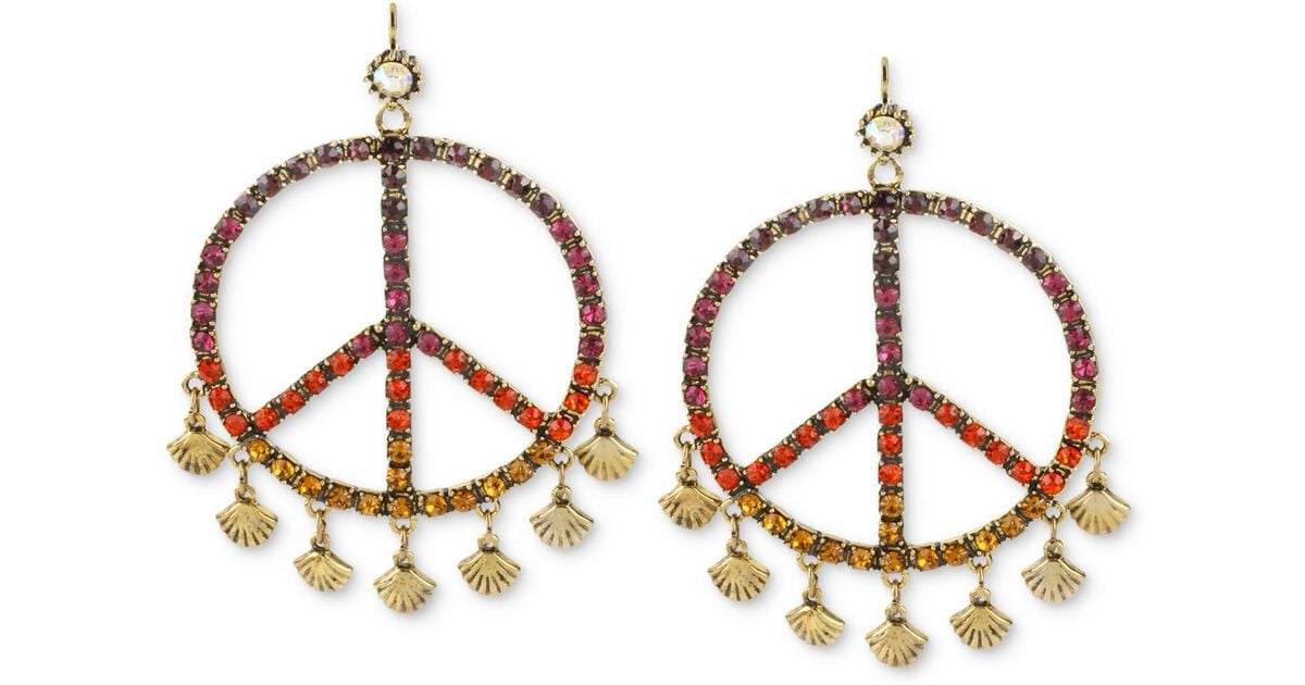 Lyst Betsey Johnson Goldtone Multicolor Crystal Peace Sign Gypsy Lyst Betsey Johnson Goldtone Multicolor Crystal Peace Sign Gypsy Hoop Earrings