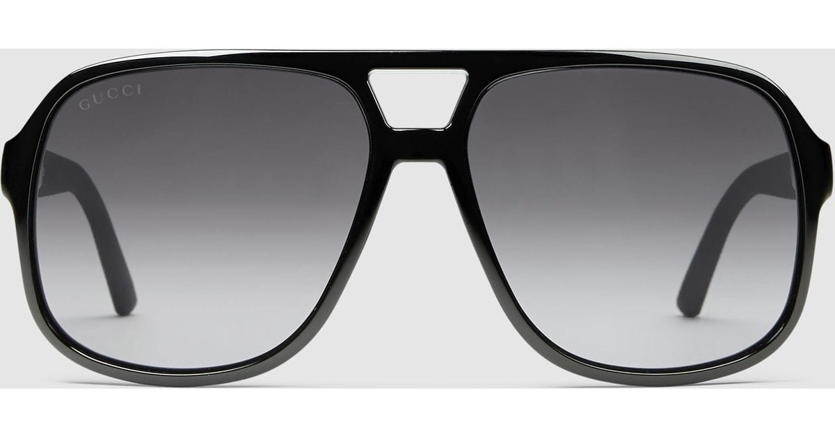 Gucci Rectangular Frame Sunglasses With Web in Black for ...