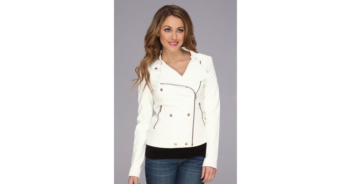 Jessica Simpson Quilted Faux Leather Motorcycle Jacket In White Lyst