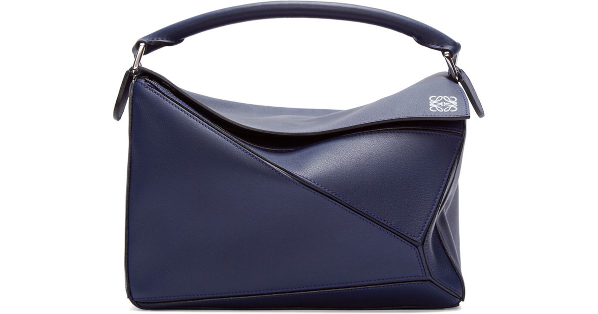 Lyst Loewe Navy Leather Puzzle Bag In Blue