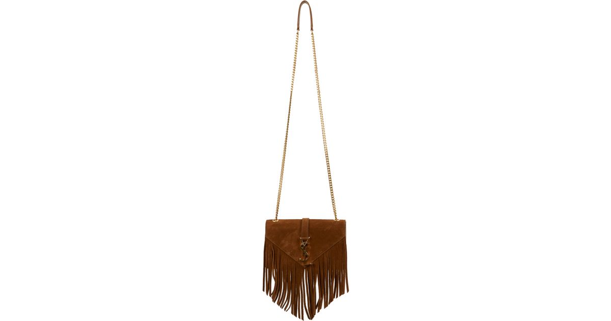 Saint laurent Monogram Small Fringed Suede Crossbody Bag in Brown Lyst