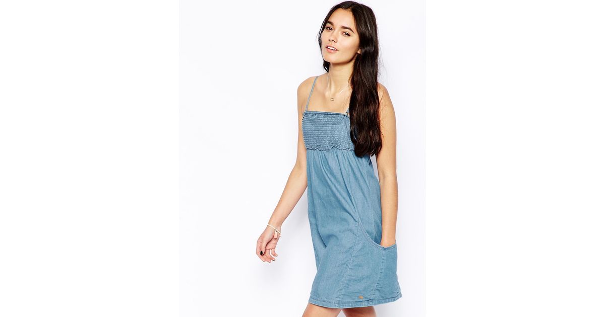 Lyst Esprit Chambray Shirred Bust Dress In Blue