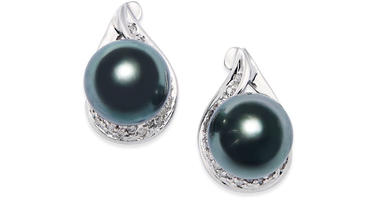 Black Pearl Earrings Macys Belpearl Tahitian Diamond Black Pearl Earrings Macys Macy S Cultured Tahitian Mm And Diamond