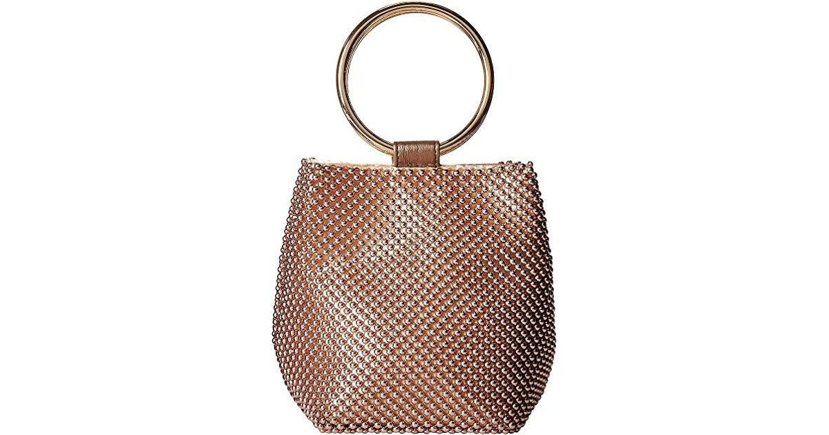 Jessica Mcclintock Metallic Gwen Ball Mesh Ring Wristlet Pouch Clutch Rose Gold Handbags Lyst