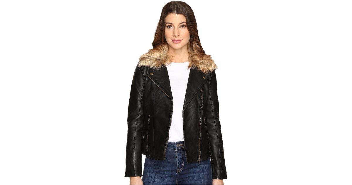 Lucky Brand Black Faux Fur Moto Jacket Lyst