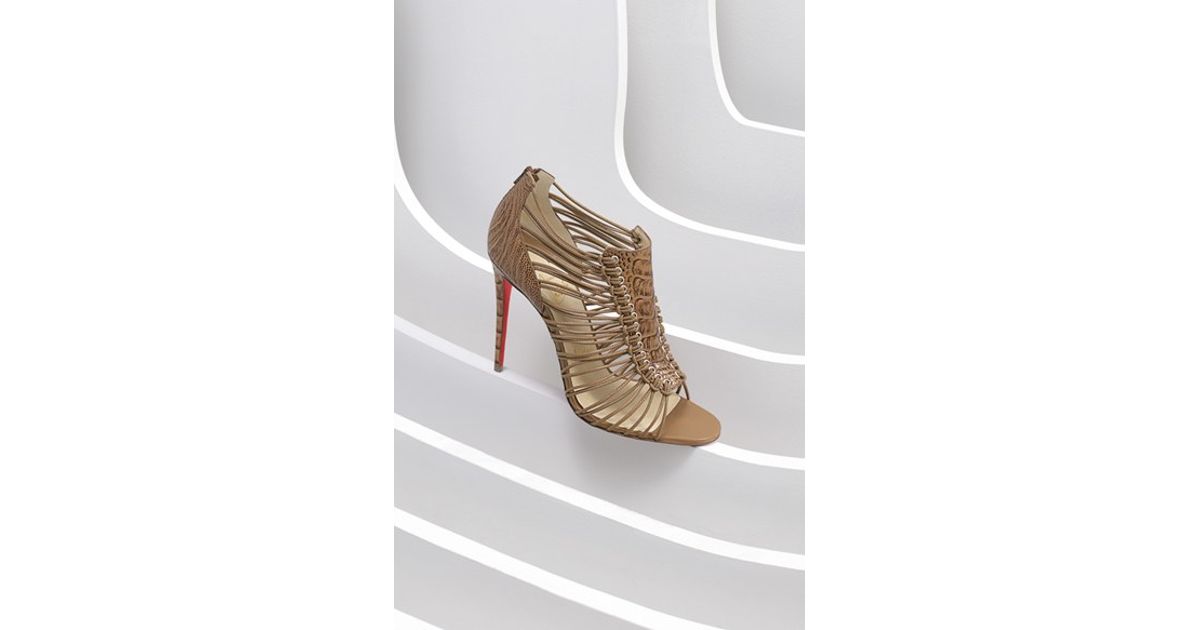 Christian louboutin Amal Ostrich Leather Cage Sandals in Brown ...