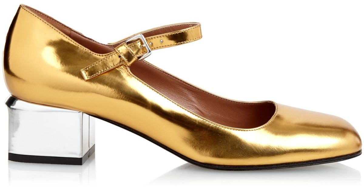gold mary jane pumps