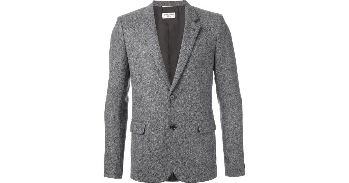 Lyst - Saint Laurent Herringbone Tweed Blazer In Gray For Men