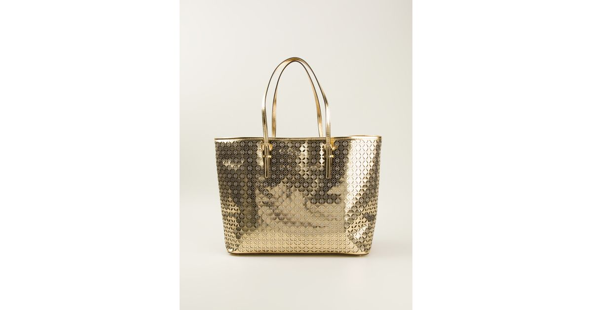 michael michael kors metallic signature jet set travel tote