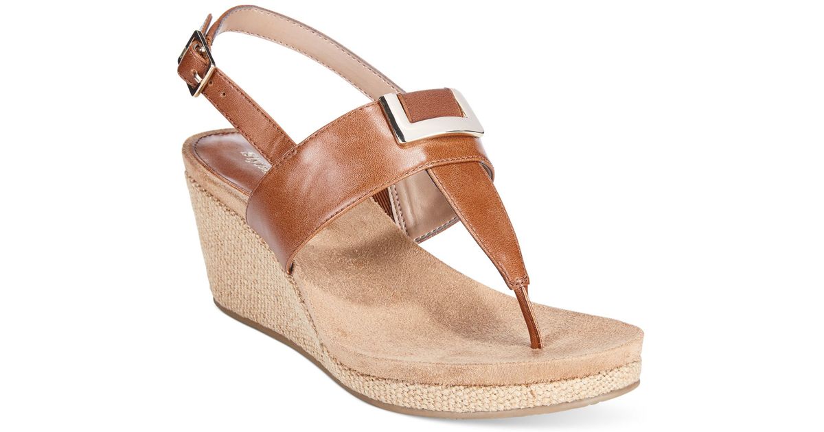 Style & co. Style&co. Maryana Wedge Thong Sandals, Only At Macy's in Brown (Cognac) | Lyst