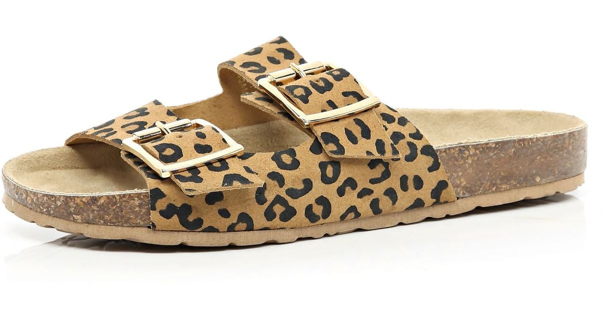 river island leopard slippers