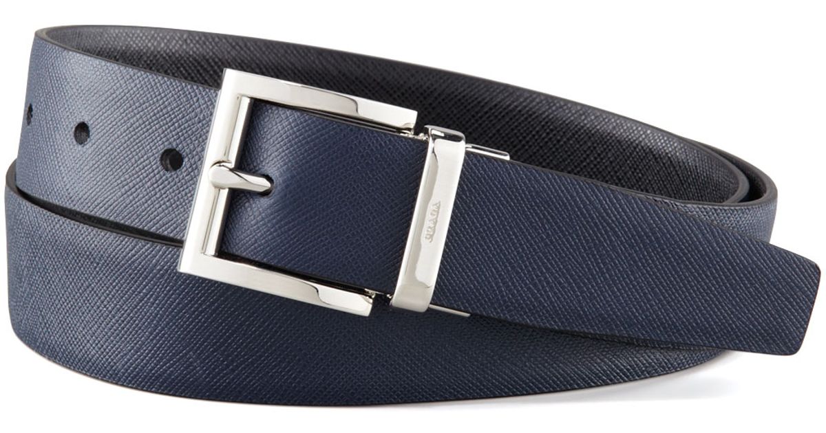 Prada Saffiano Leather Reversible Belt in Blue for Men (nero ...  