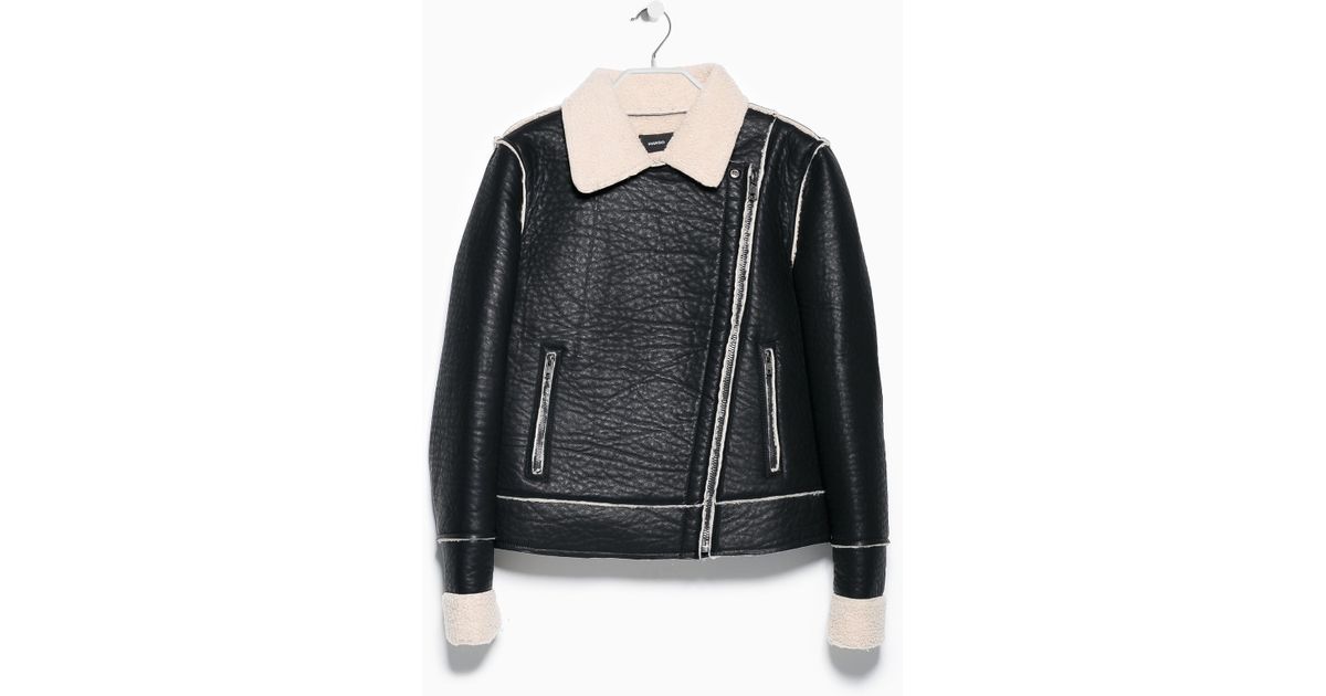 Lyst Mango Faux Shearling Lined Biker Jacket In Black