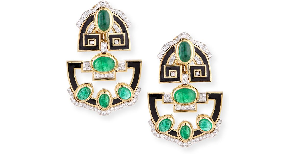 Lyst David Webb Enamel Inlay Earrings With Diamonds And Emeralds
