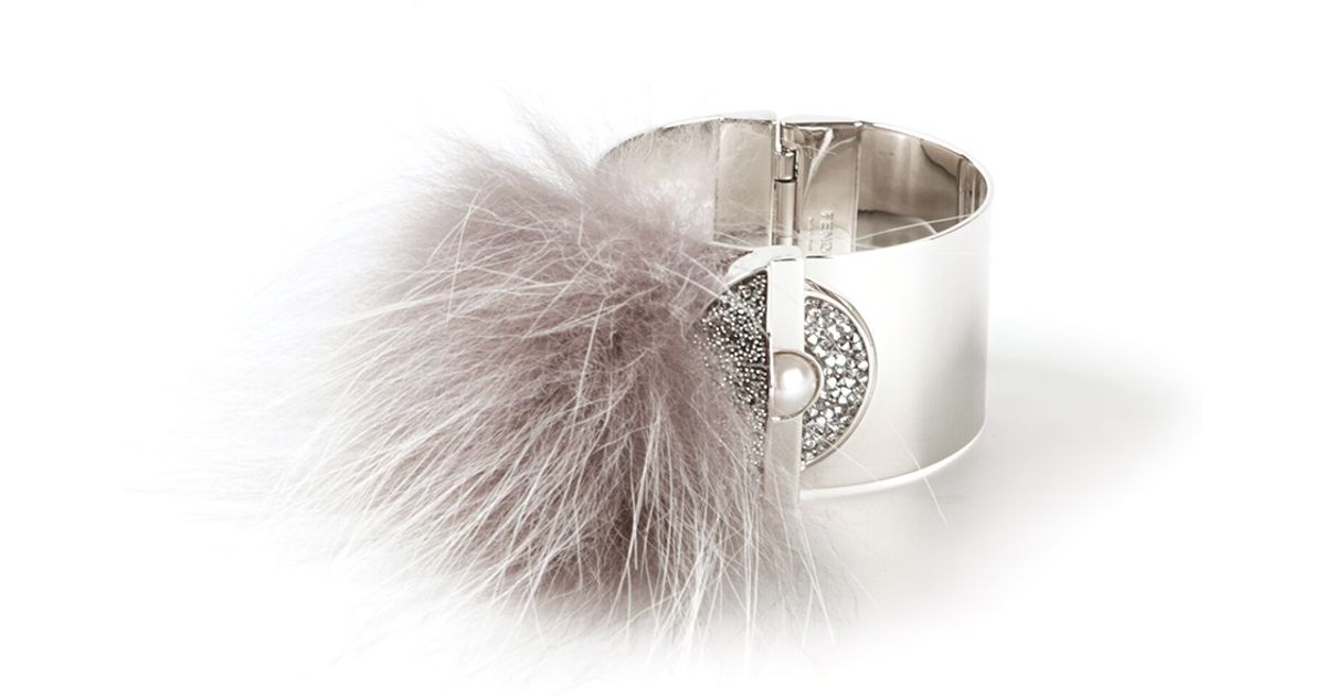 Lyst Fendi Crystal And Fox Fur Bracelet In Metallic