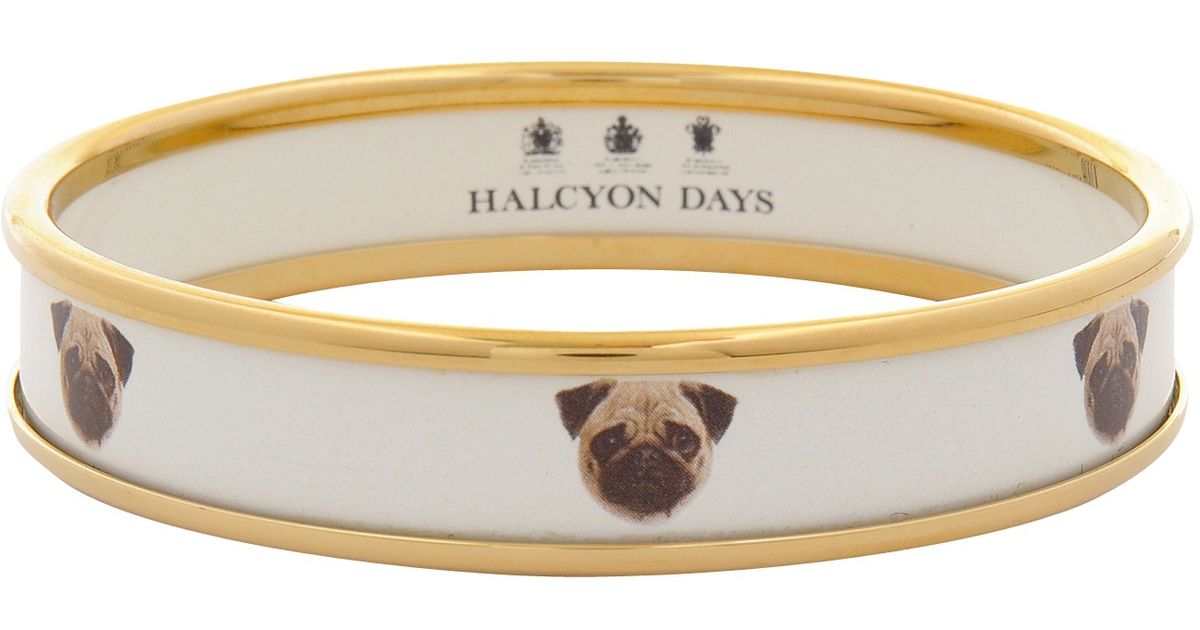 Halcyon Days 18ct Gold Plated Enamel Pug Dog Bangle In Metallic Lyst