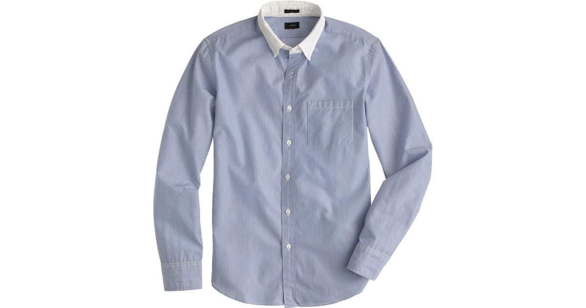 J.crew Secret Wash Whitecollar Shirt In Banker Stripe in Blue for Men