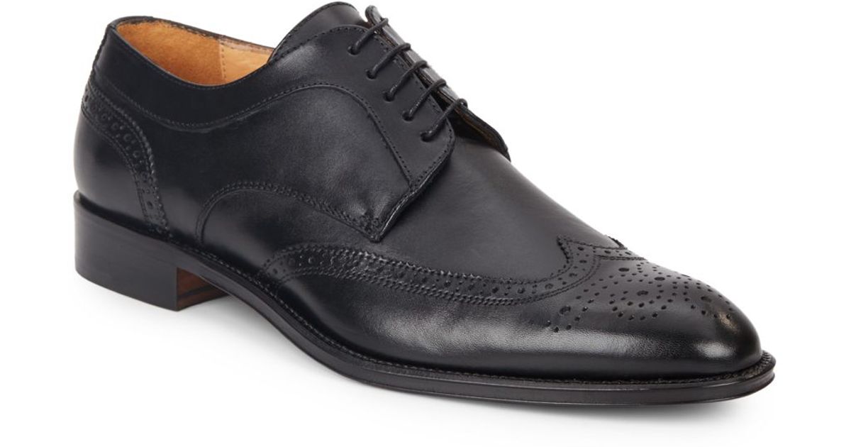 Saks fifth avenue Leather Wingtip Shoes in Black for Men | Lyst