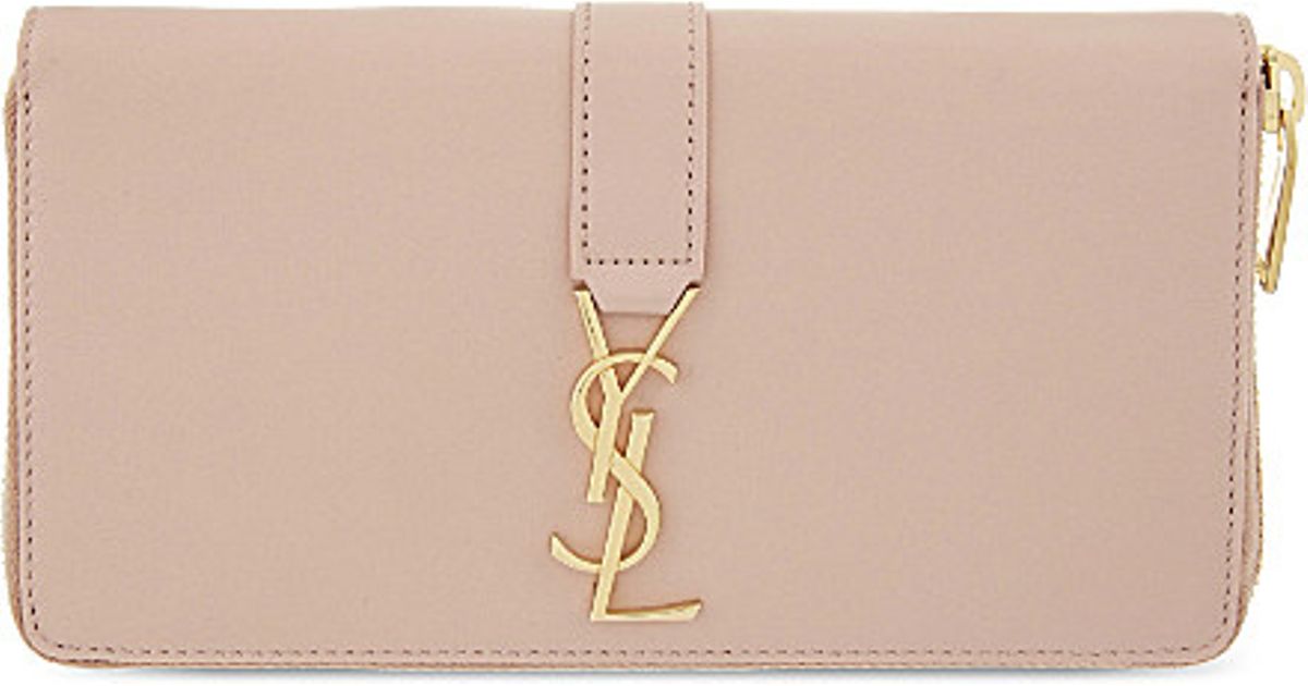 Saint laurent Monogram Leather Zip-around Wallet in Pink (Pale ...