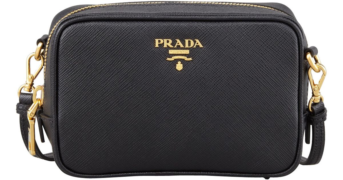 Prada Saffiano Mini Zip Crossbody Bag in Black Lyst