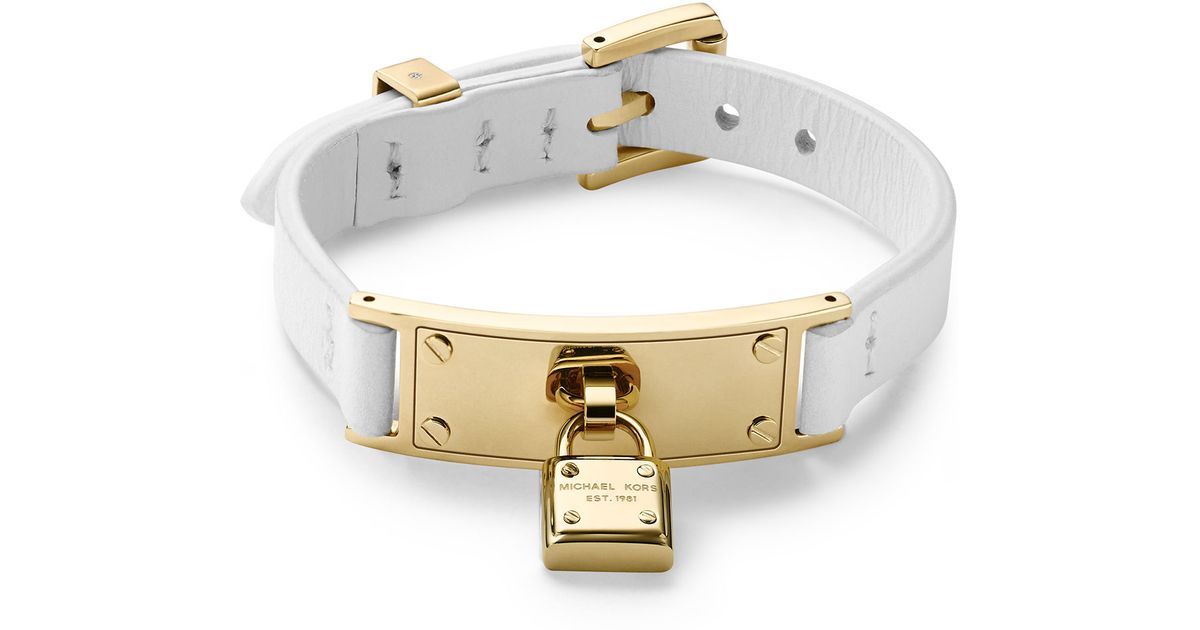 Lyst Michael Kors Leather Belt Bracelet Whitegolden In Metallic
