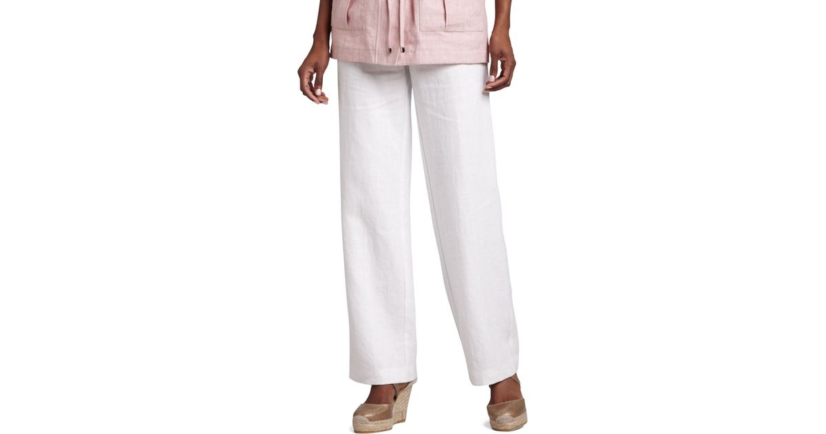 Neiman marcus Long Linen Pants in White | Lyst