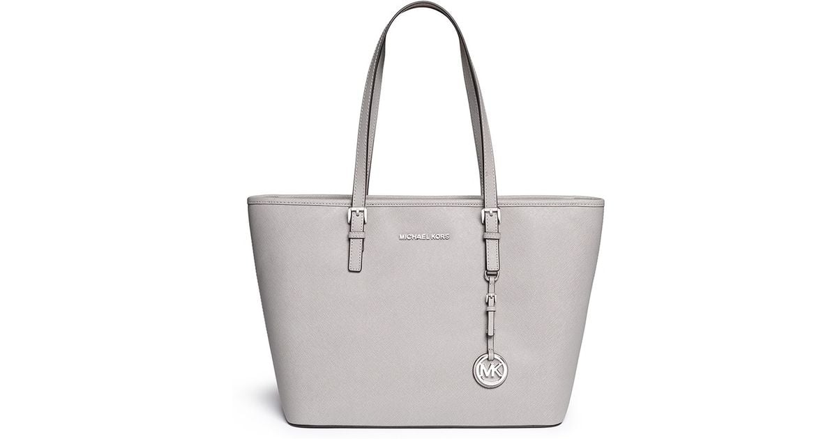 Lyst Michael Kors Jet Set Travel Saffiano Leather Top Zip Tote Lyst Michael Kors Jet Set Travel Saffiano Leather Top Zip Tote In Gray