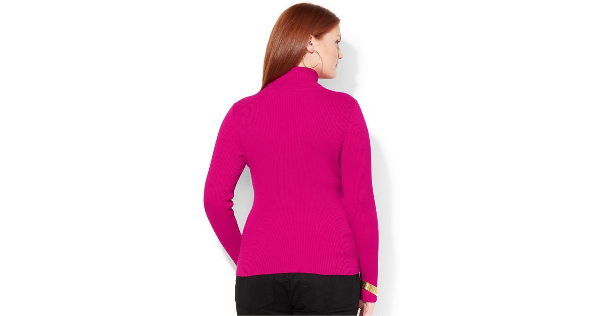 Lauren By Ralph Lauren Plus Size Ribbed Turtleneck Sweater In Pink Lyst