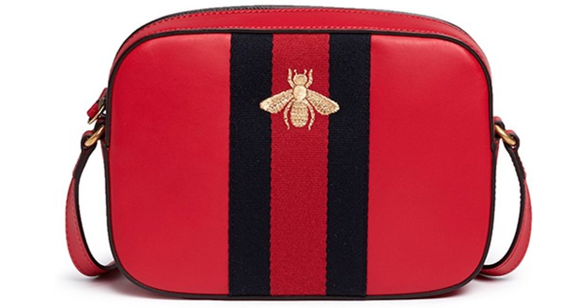 Lyst - Gucci &#39;webby&#39; Bee Embroidery Web Leather Crossbody Bag in Red
