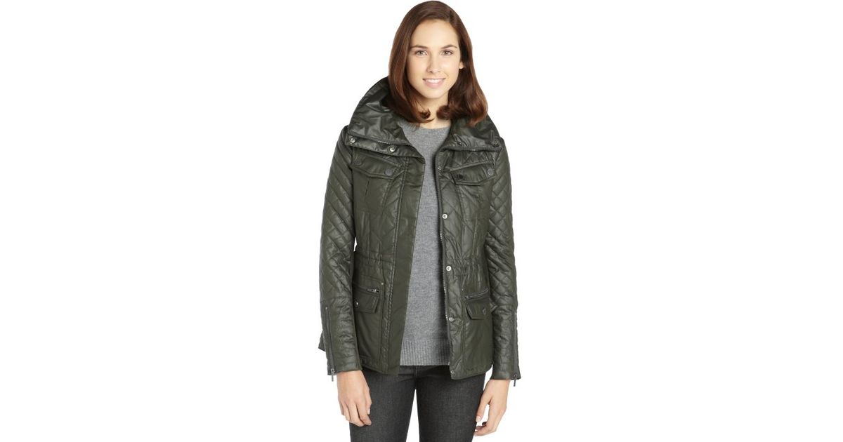 Bcbgmaxazria Olive Quilted Coated Cotton Kelly Hooded Anorak Bcbgmaxazria Olive Quilted Coated Cotton Kelly Hooded Anorak Jacket In Green Lyst
