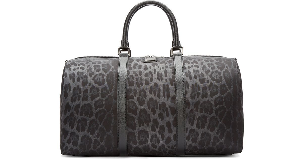 Lyst Dolce Gabbana Grey Nylon Leopard Duffle Bag In Black