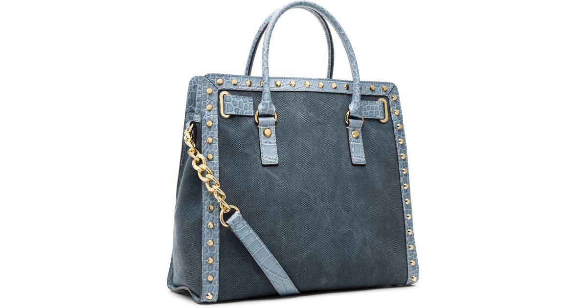 Michael Kors Blue Hamilton Studded Canvas Tote