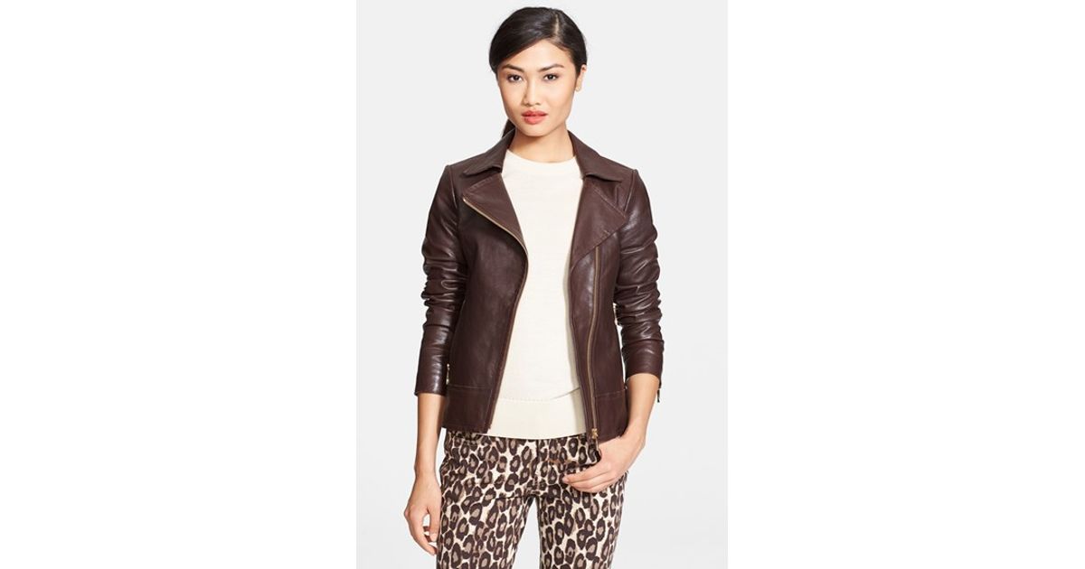 Kate Spade Linnea Leather Jacket In Brown Lyst