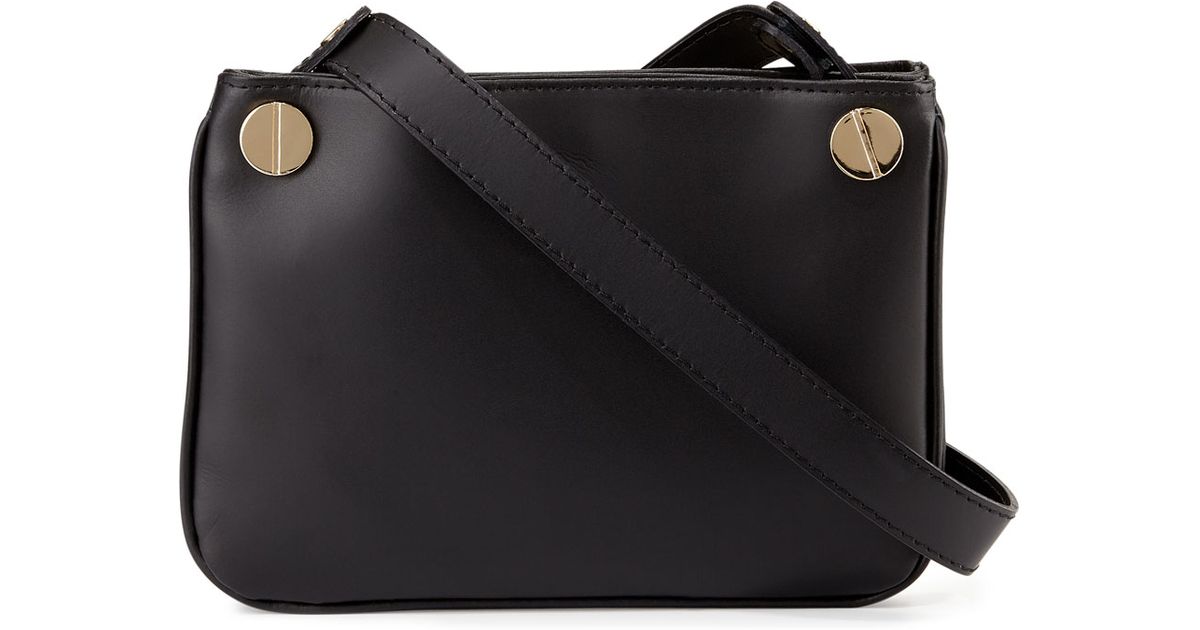 Neiman marcus Double-gusset Leather Crossbody Bag in Black | Lyst