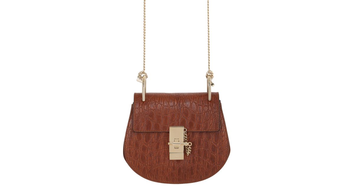 chloe replica purses - Chlo Mini Drew Croc Embossed Leather Bag in Brown (MAHOGANY BROWN ...