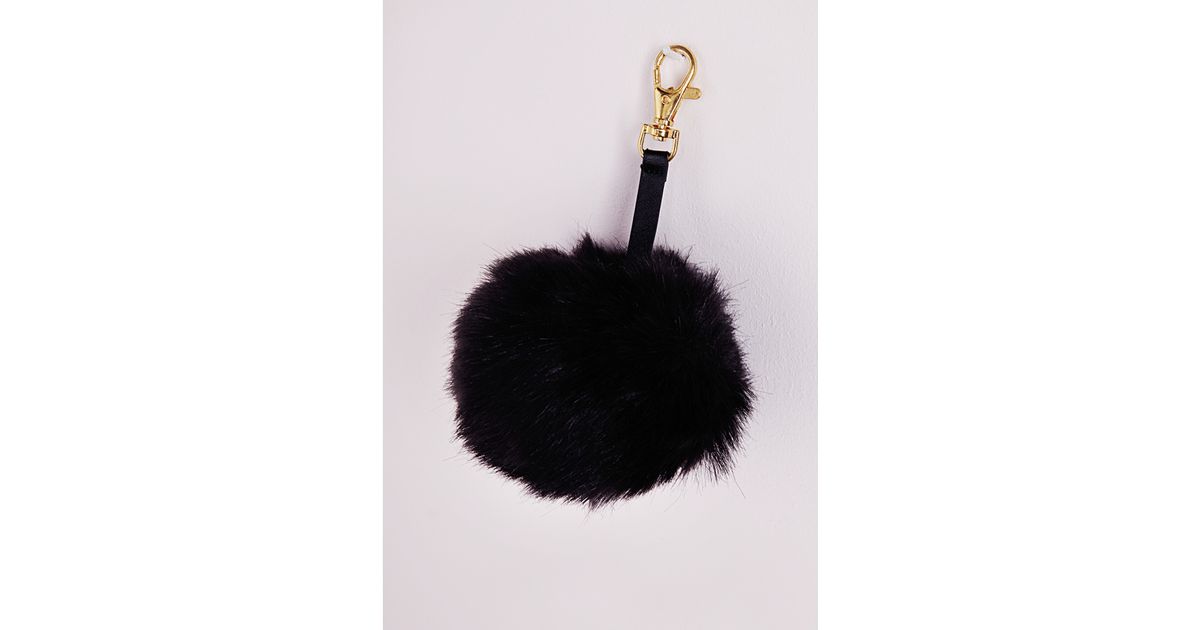 Missguided Fur Pom Pom Key Chain in Black Lyst
