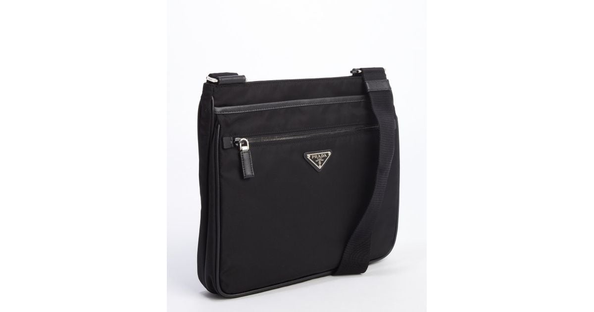 Prada Black Tessuto Flat Messenger Bag in Black for Men | Lyst  