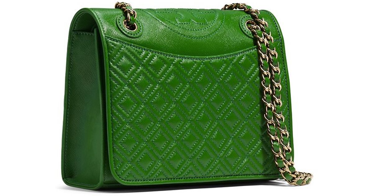 Lyst Tory Burch Fleming Patent Medium Bag In Green
