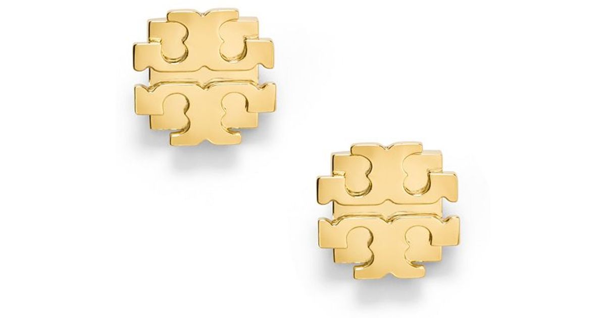 Lyst Tory Burch Large T Logo Stud Earring In Metallic