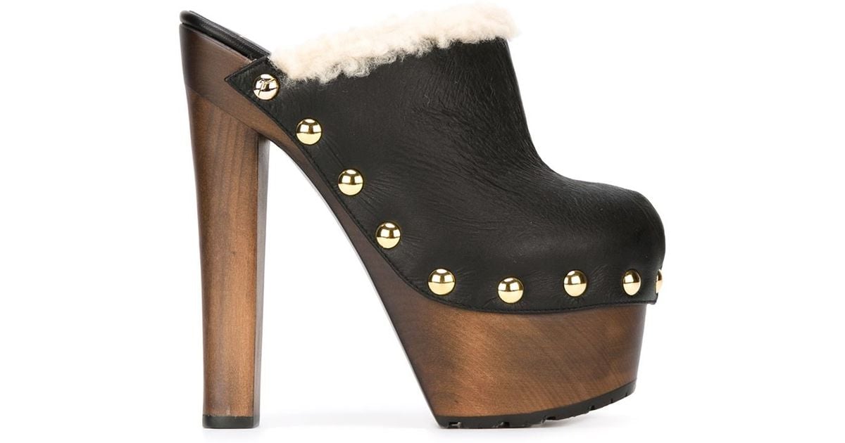 Giuseppe zanotti Wooden Heel Mules in Black | Lyst