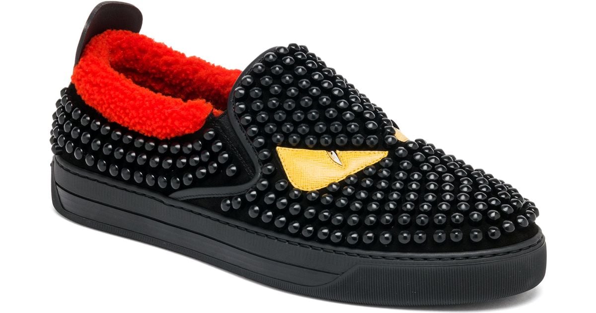 fendi black leather slip on sneakers
